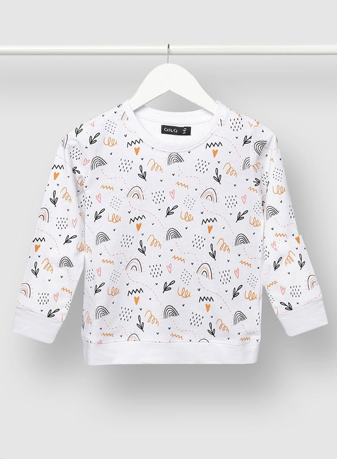 Aila Trendy Girls All Over Printed Sweatshirt White/Black  - Image 1