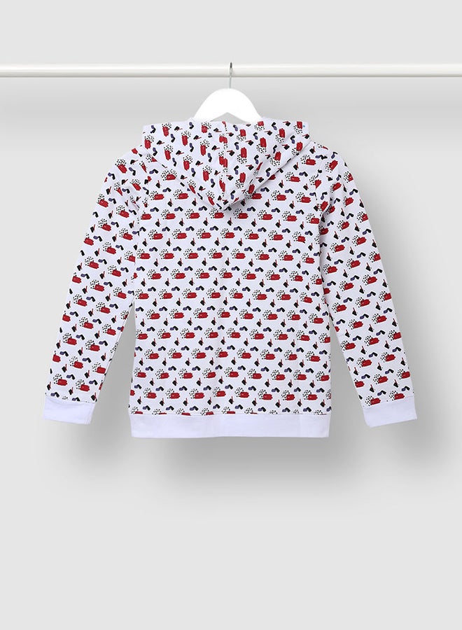 Aila Girls All Over Printed Long Sleeve Hoodie White/Red  - Image 2
