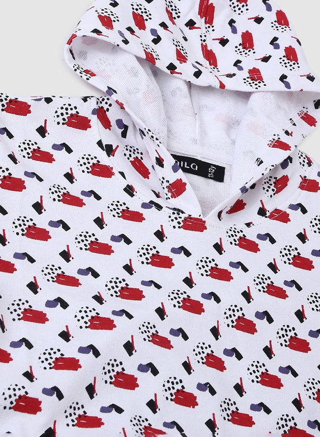 Aila Girls All Over Printed Long Sleeve Hoodie White/Red  - Image 3