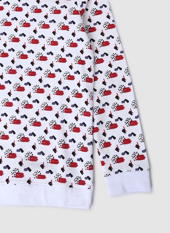 Aila Girls All Over Printed Long Sleeve Hoodie White/Red  - Image 4