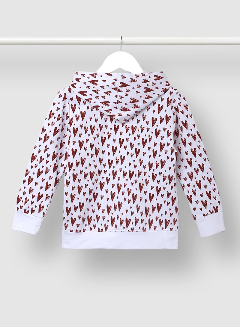 Aila Girls All Over Printed Casual Hoodie Red/White  - Image 2