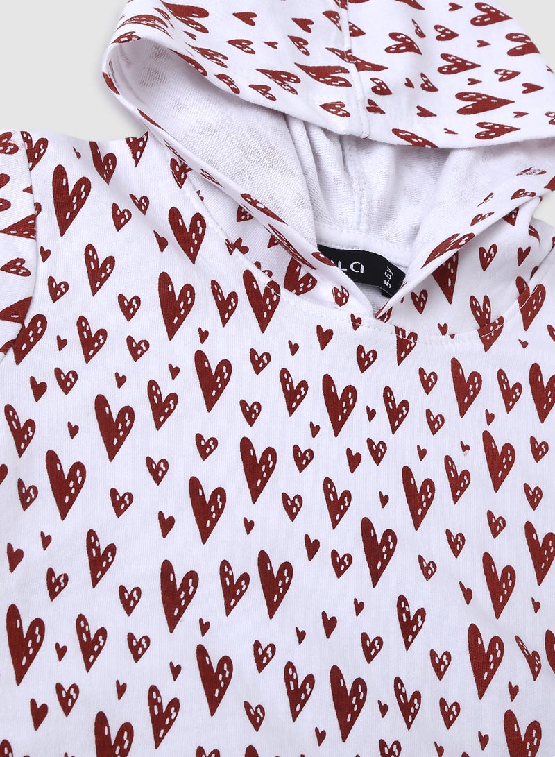 Aila Girls All Over Printed Casual Hoodie Red/White  - Image 3