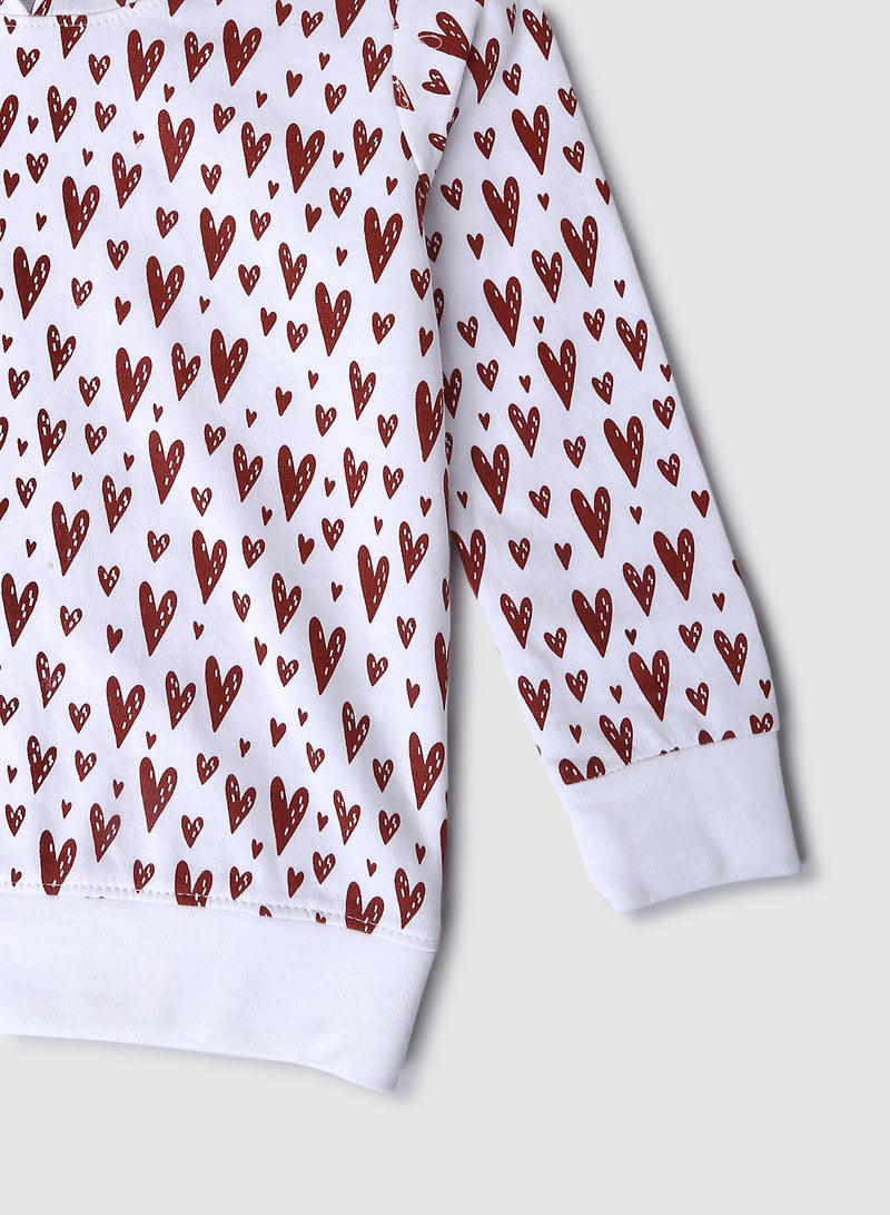 Aila Girls All Over Printed Casual Hoodie Red/White  - Image 4