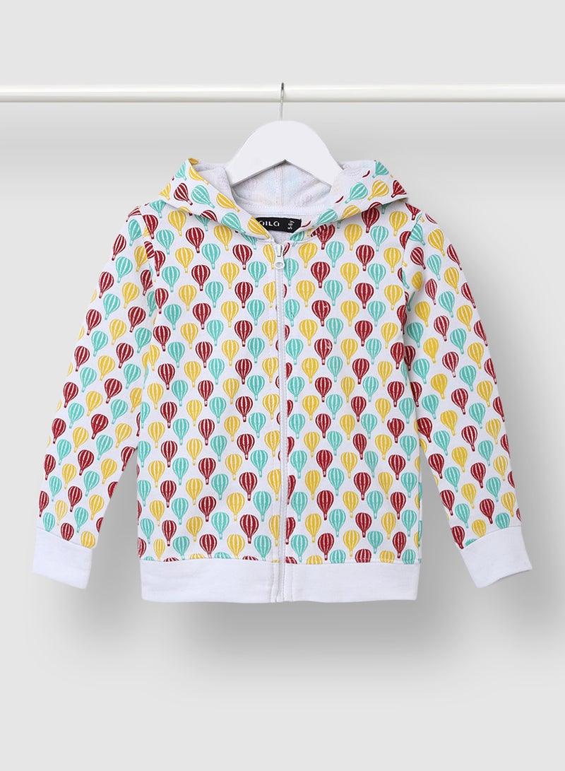 Aila Casual Girls All Over Printed Long Sleeve Zipper Hoodie Yellow/Red/White  - Image 1