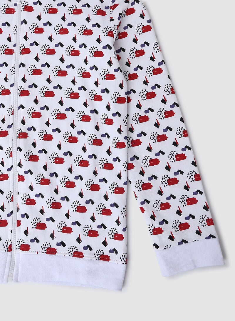 Aila Trendy Girls All Over Printed Zipper Hoodie White/Red  - Image 4