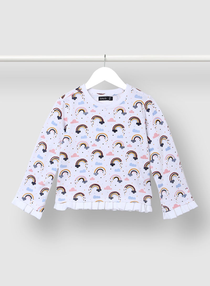 Aila - Girls All Over Printed Cotton Casual Sweatshirt Blue - Image 1