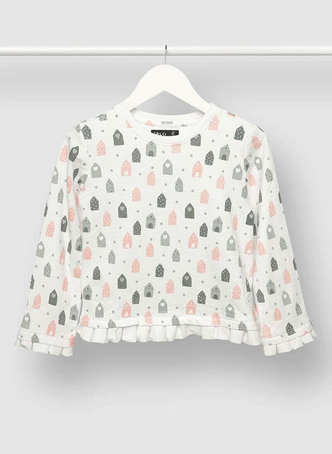 Aila Girls All Over Printed Casual Sweatshirt Grey/White  - Image 1