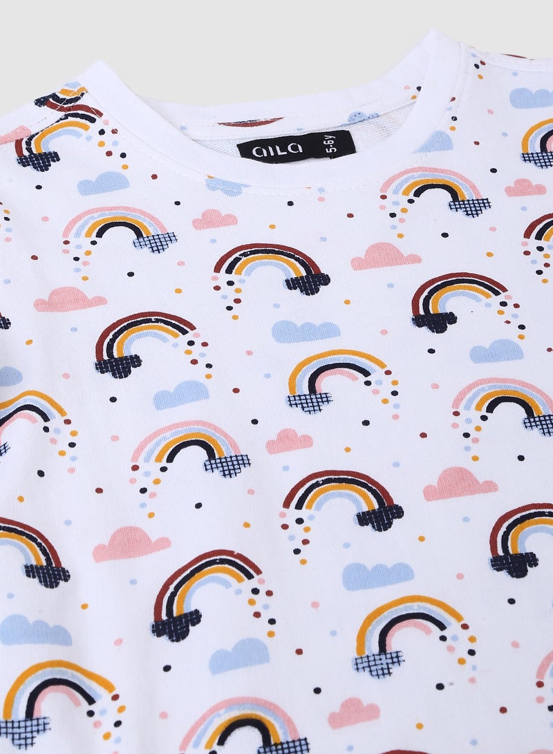 Aila - Girls All Over Printed Cotton Casual Sweatshirt Blue - Image 1