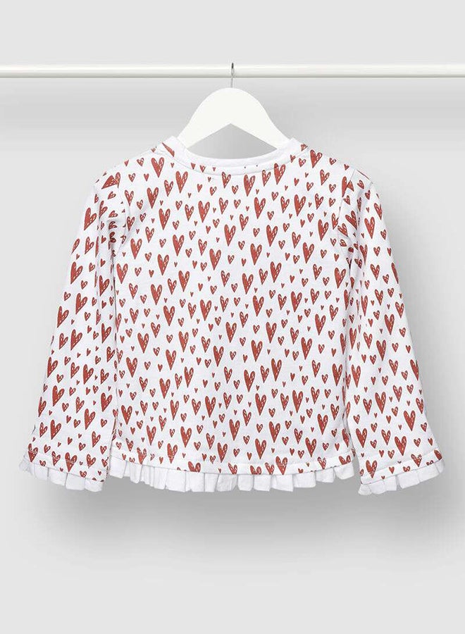 Aila Casual Girls All Over Printed Sweatshirt White/Red  - Image 2
