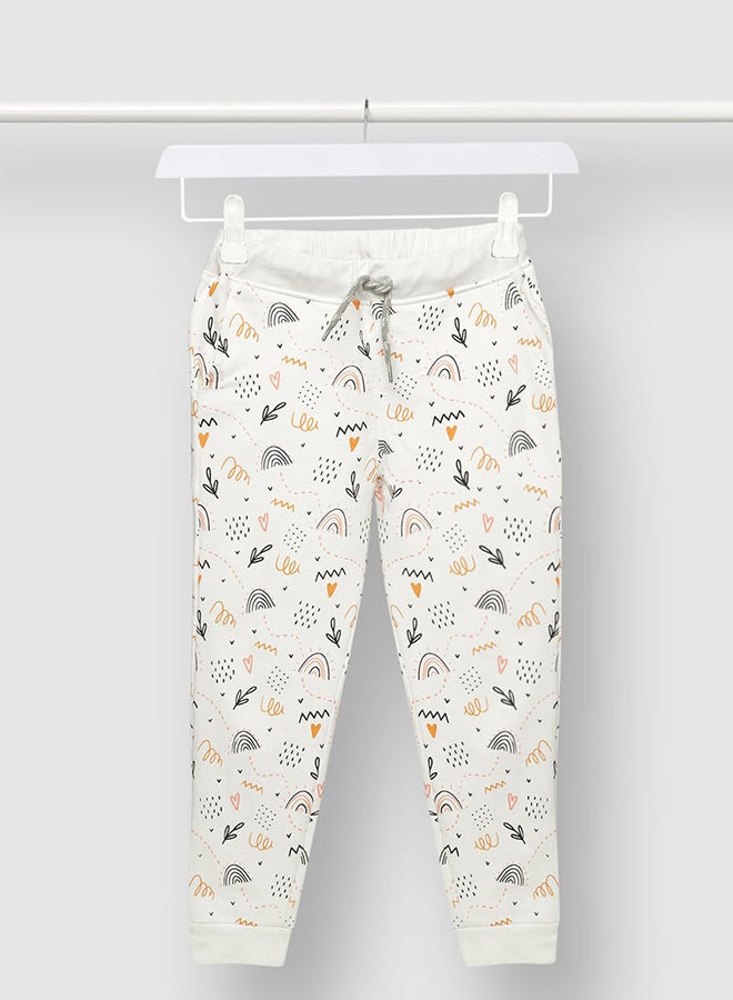 Aila Girls Printed Long Sleeve Joggers White/Orange  - Image 1
