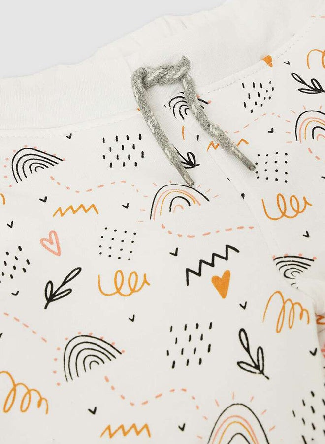 Aila Girls Printed Long Sleeve Joggers White/Orange  - Image 3