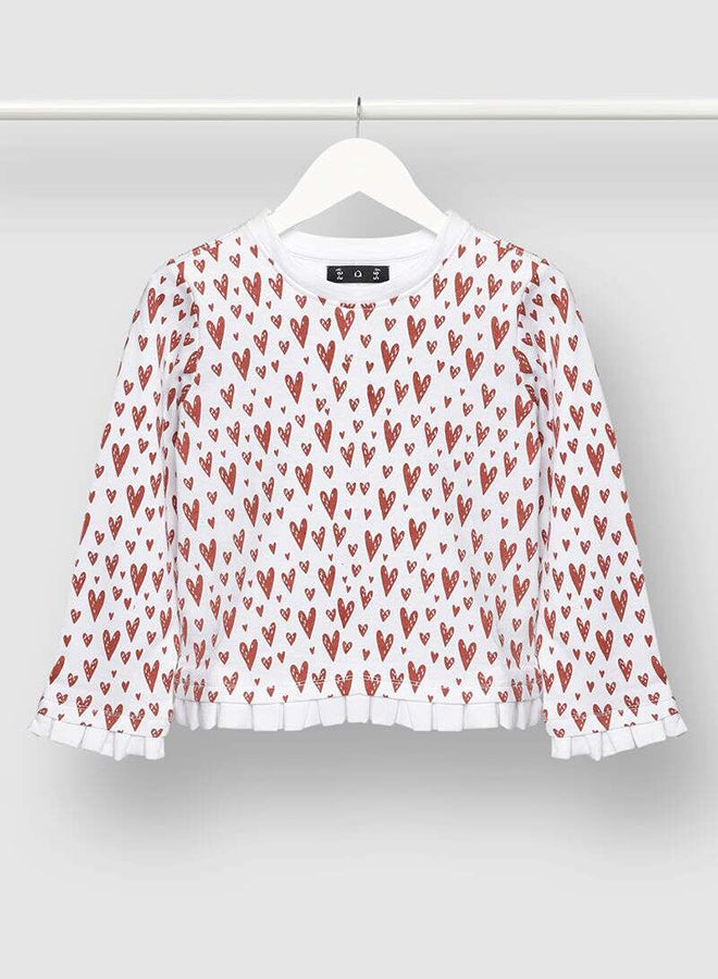 Aila Casual Girls All Over Printed Sweatshirt White/Red  - Image 1