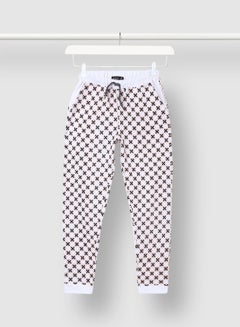 Aila Cotton Girls Printed Joggers White/Pink/Black  - Image 1