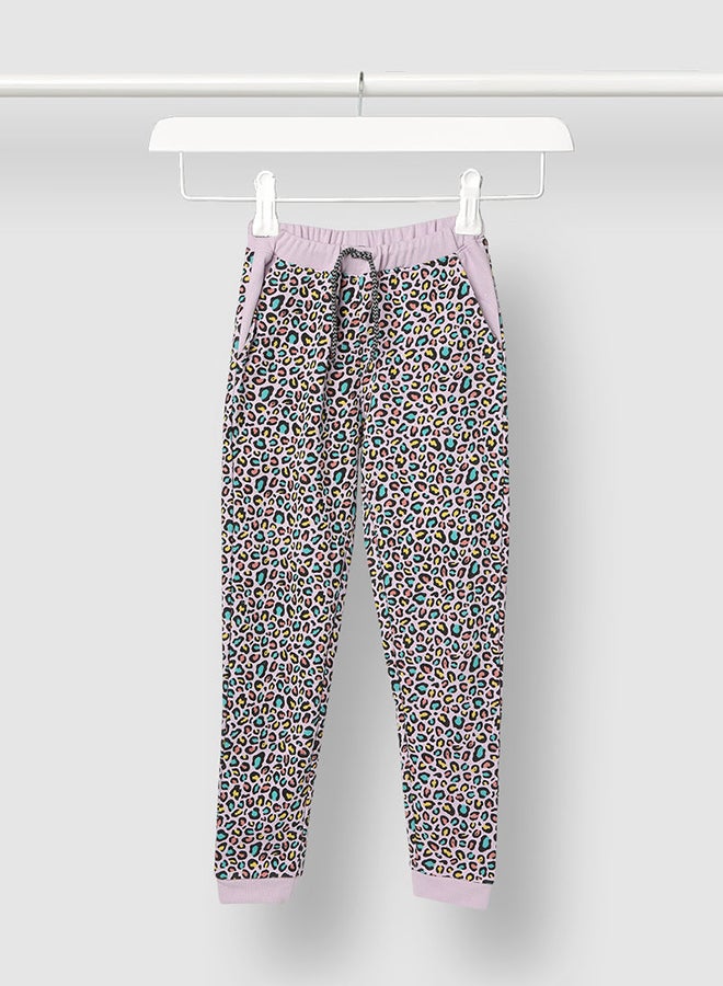 آيلا بنطال رياضي للركض مصنوع من القطن ومزين بنمط مطبوع للبنات أسود - Image 1