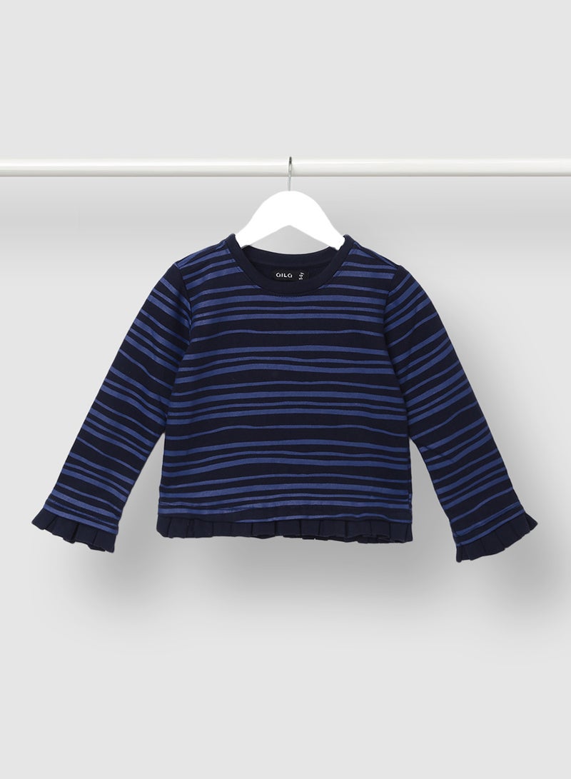 Aila - Casual Ruffle Detail Sweatshirt Dark Blue - Image 1