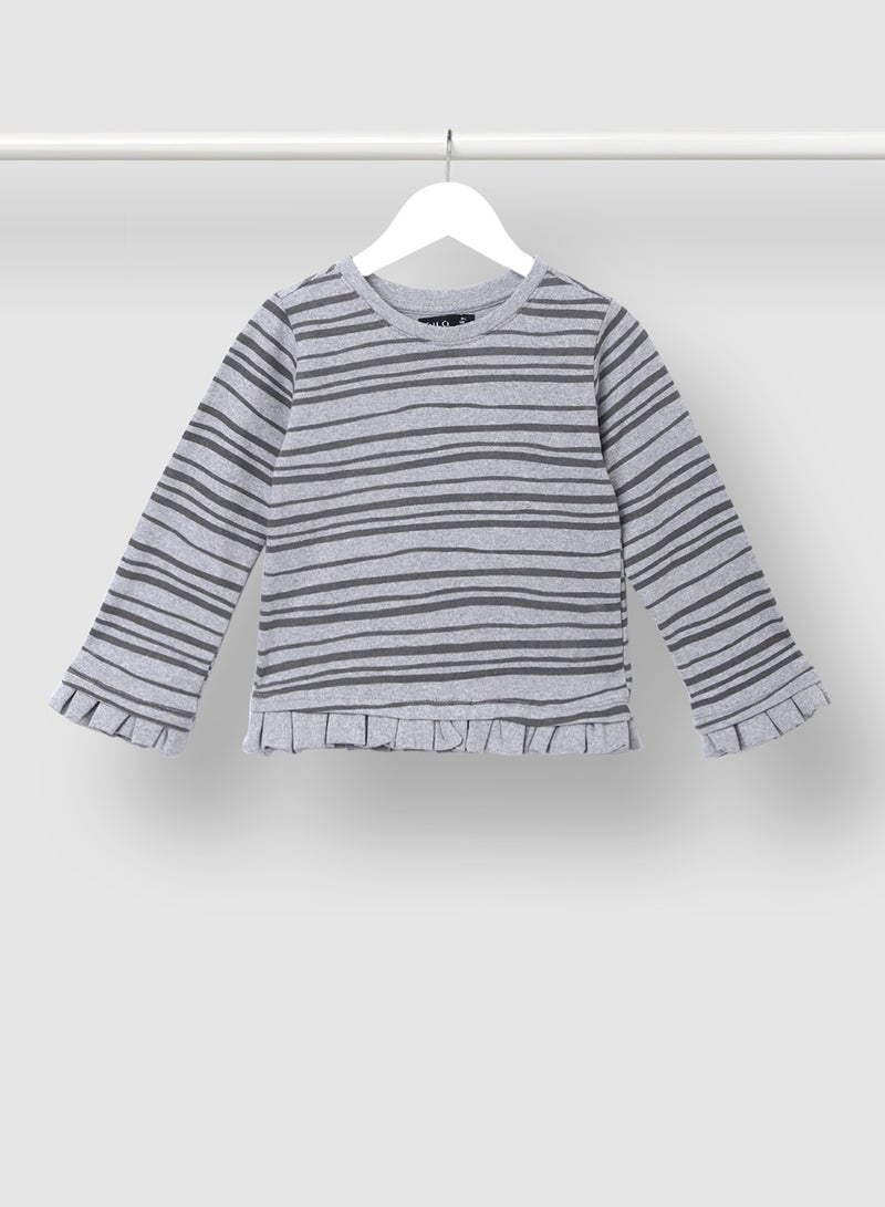 Aila - Long Sleeve Ruffle Detail Sweatshirt Grey - Image 1