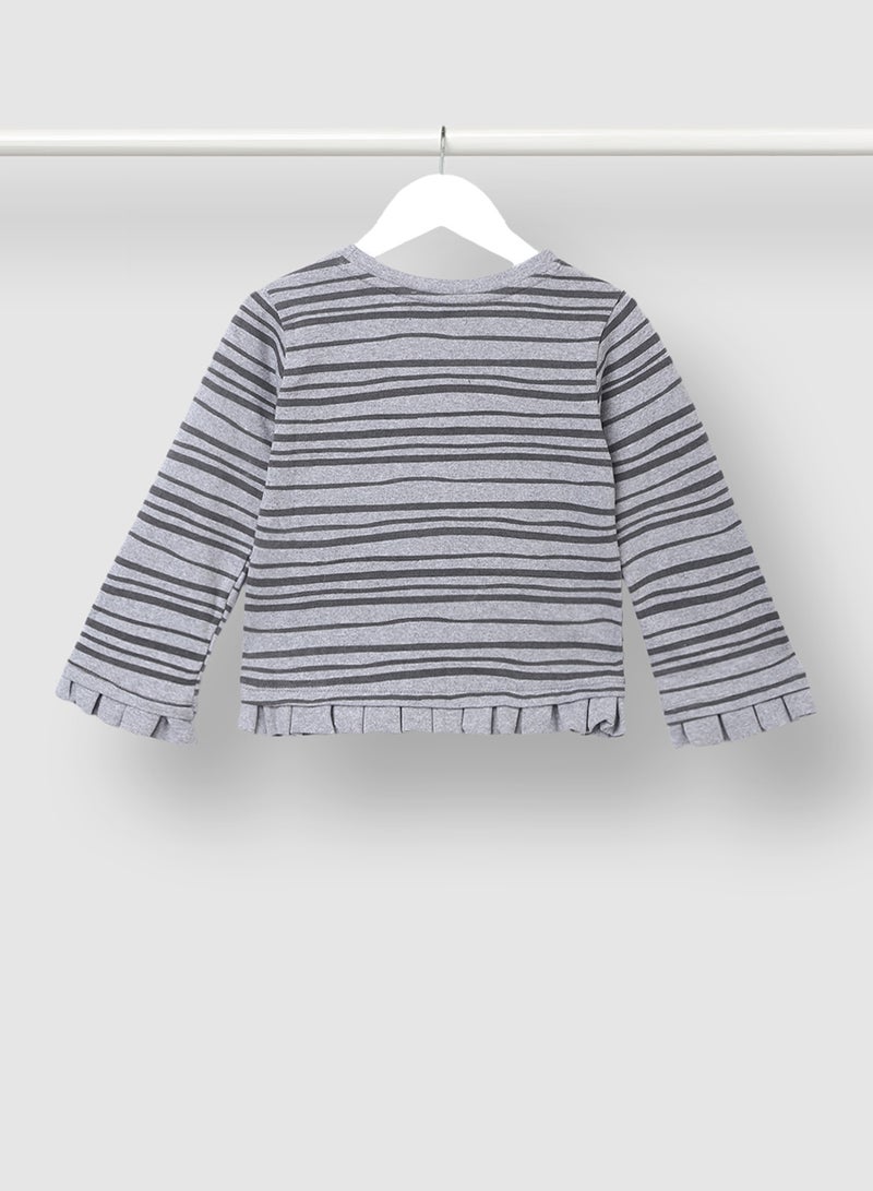 Aila - Long Sleeve Ruffle Detail Sweatshirt Grey - Image 1
