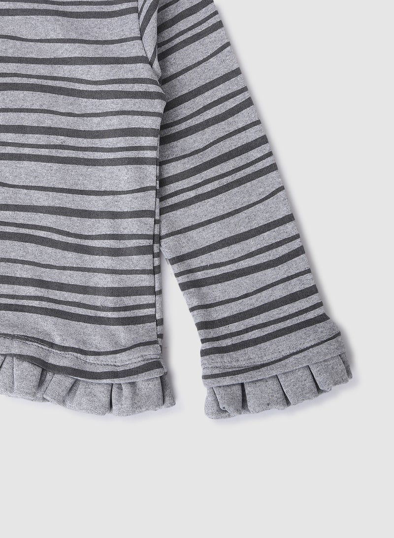 Aila - Long Sleeve Ruffle Detail Sweatshirt Grey - Image 1