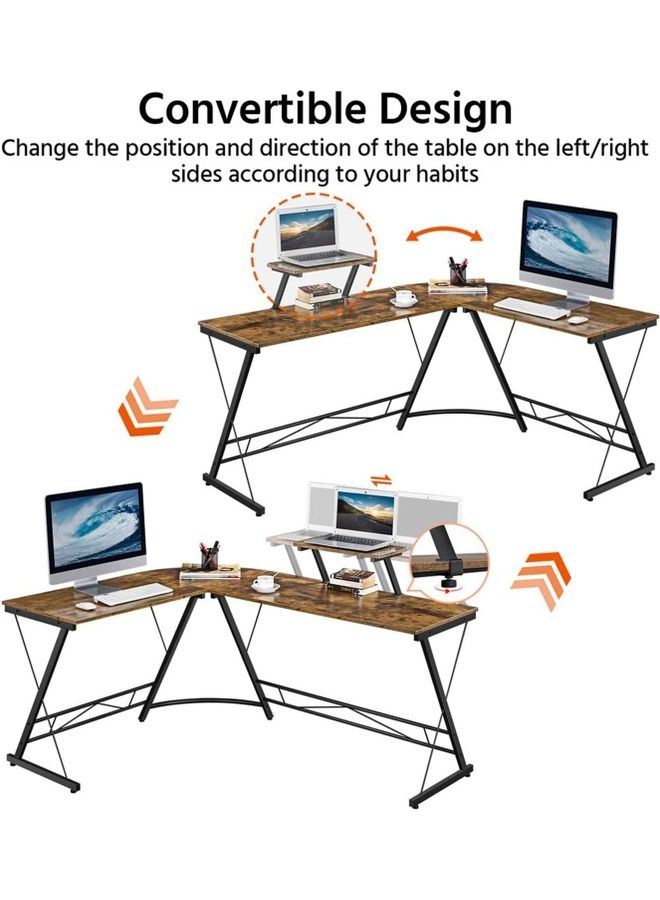 Generic L Shaped Gaming Desk With Monitor Stand Brown/Black 50.8x18.1x28inch  - Image 3