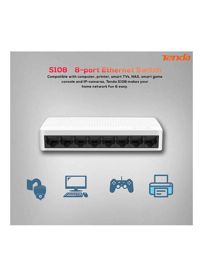 Tenda 8 Ports 10/100 Mbps Desktop Wall Mount Switch White  - Image 4