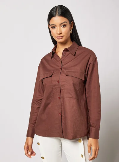 4th & Reckless Alessia Long Sleeve Shirt Brown