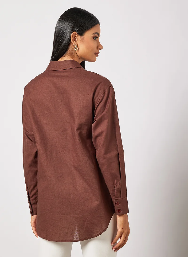 4th & Reckless Alessia Long Sleeve Shirt Brown