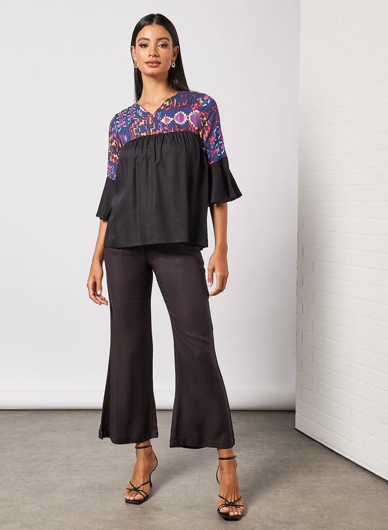 HERE&NOW - Abstract Printed Bell Sleeves A-Line Top Multicolour - Image 1