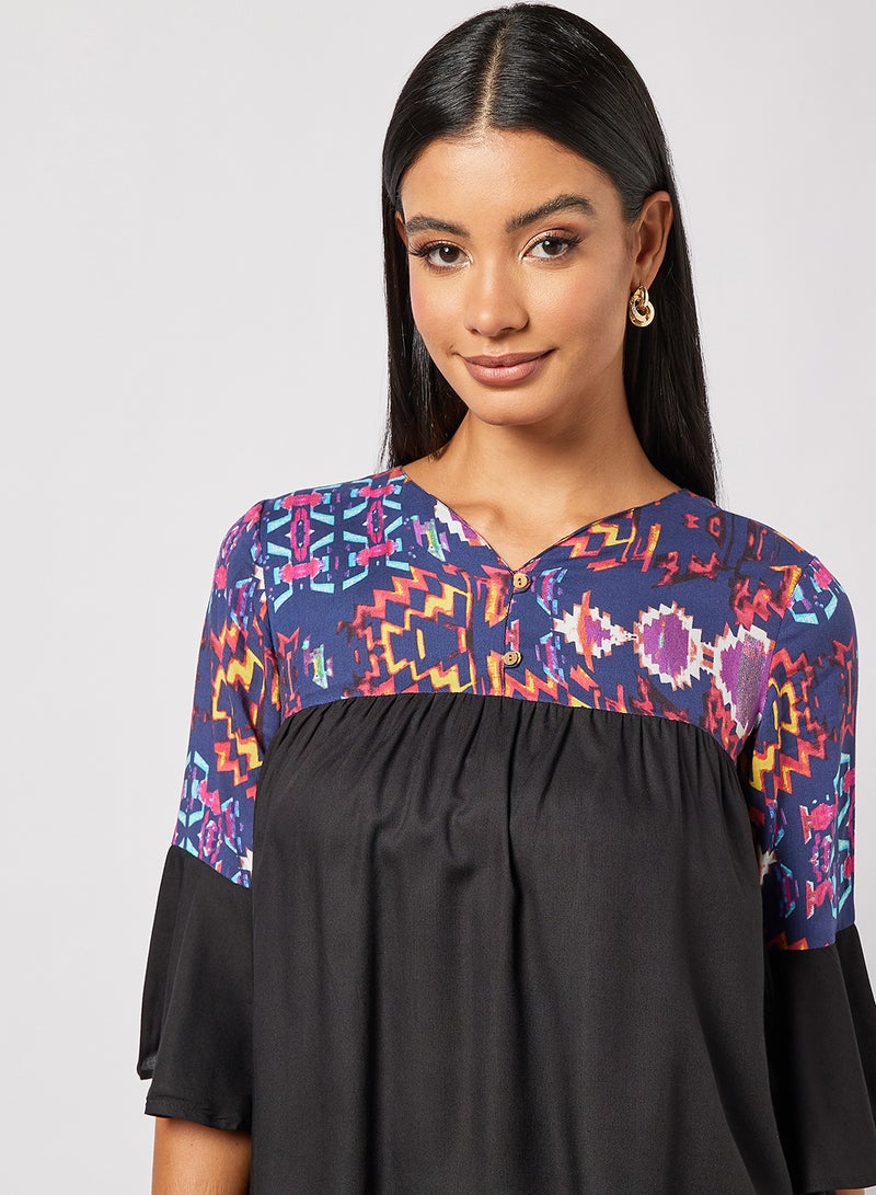 HERE&NOW - Abstract Printed Bell Sleeves A-Line Top Multicolour - Image 1