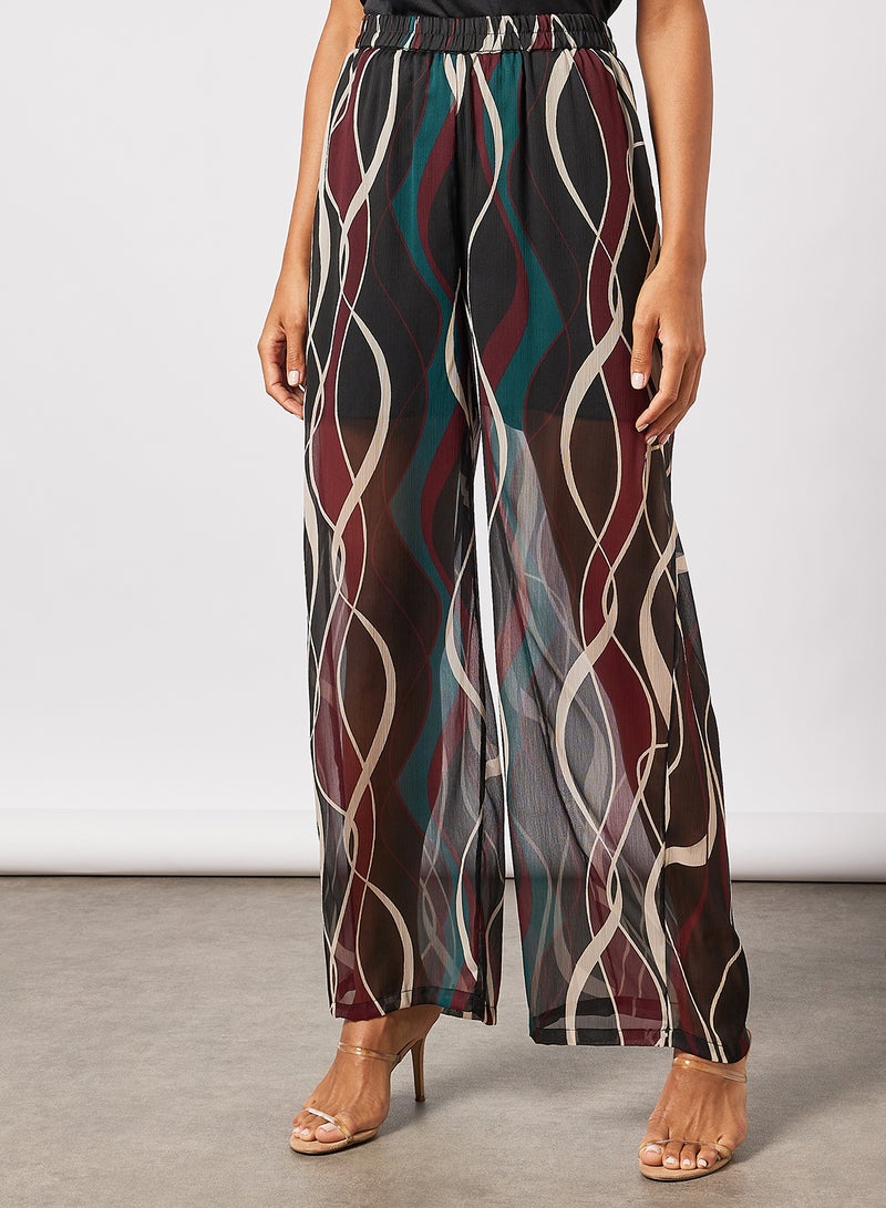I.Scenery - High Waist Wave Print Pants Black - Image 1
