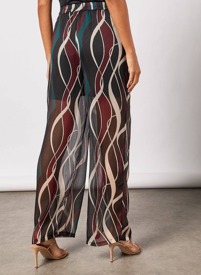 I.Scenery - High Waist Wave Print Pants Black - Image 1
