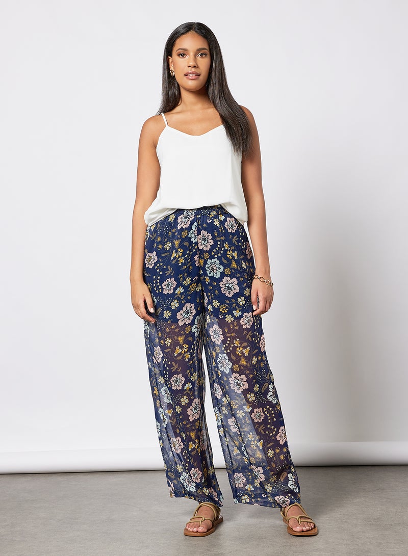 I.Scenery - High Waist Floral Print Pants Navy - Image 1