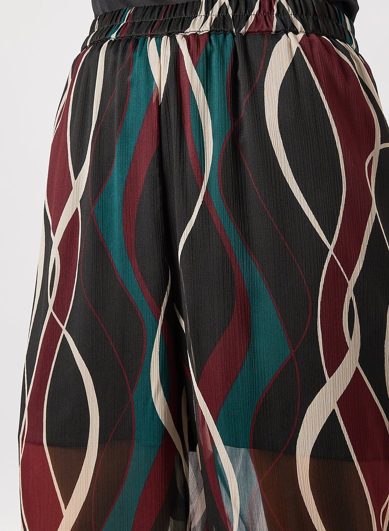 I.Scenery - High Waist Wave Print Pants Black - Image 1