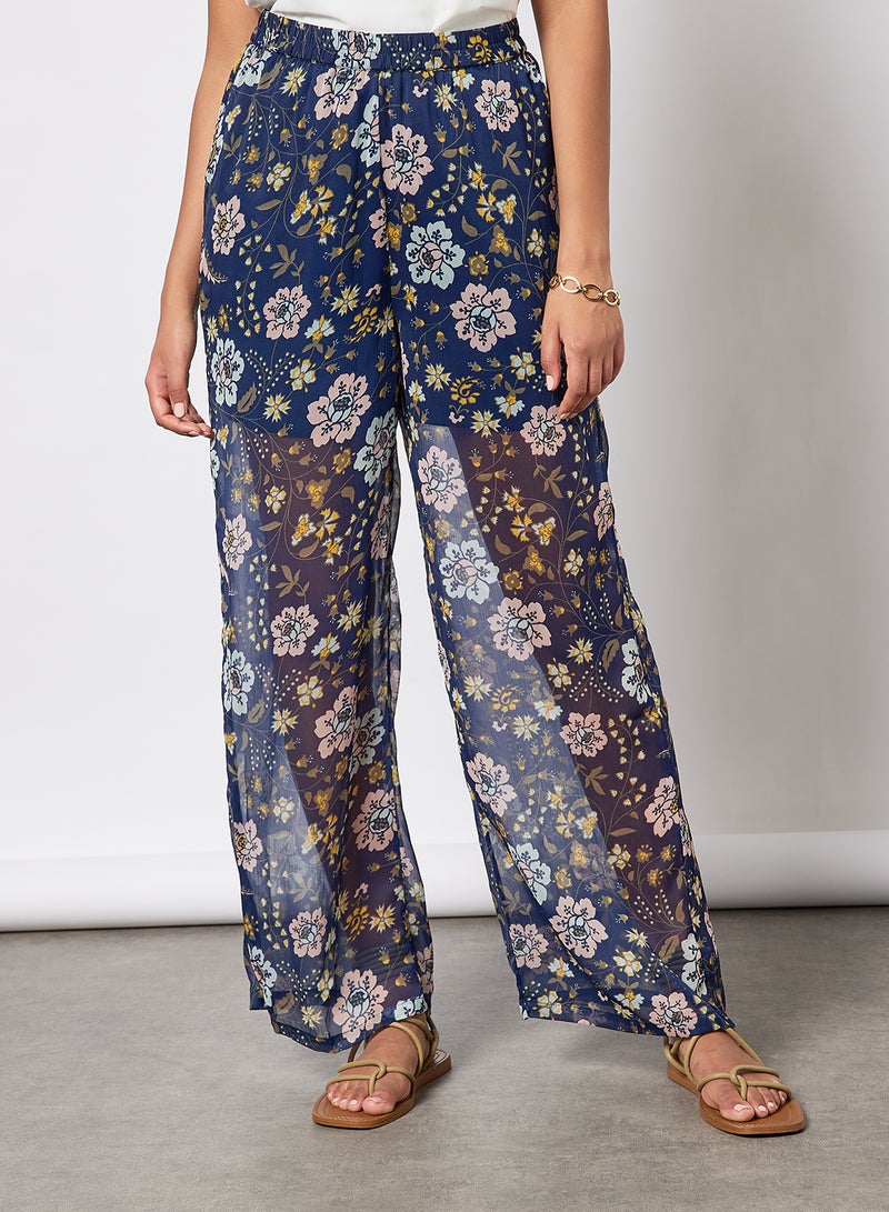 I.Scenery - High Waist Floral Print Pants Navy - Image 1