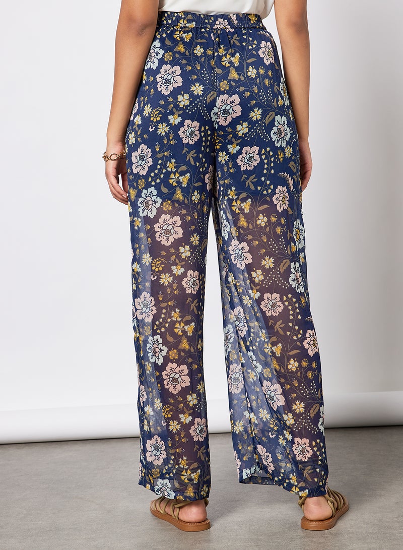 I.Scenery - High Waist Floral Print Pants Navy - Image 1