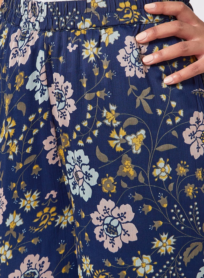 I.Scenery - High Waist Floral Print Pants Navy - Image 1