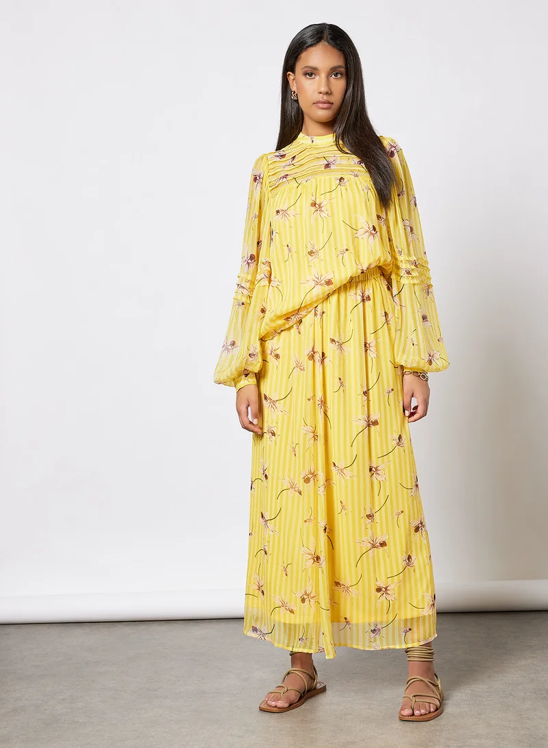 I.Scenery Floral Print Maxi Skirt Yellow