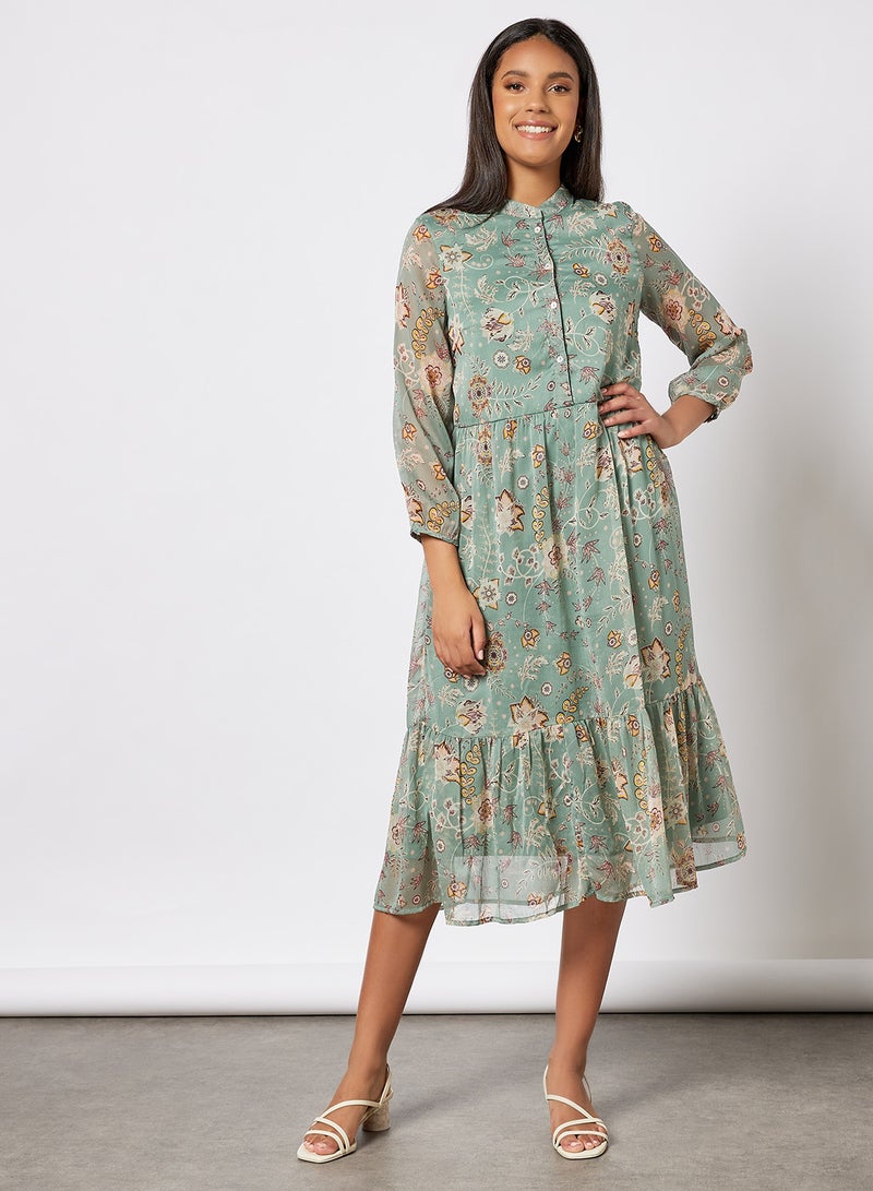 I.Scenery - Floral Print Tiered Dress Green - Image 1