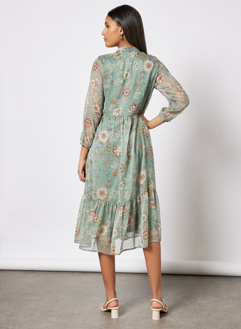 I.Scenery - Floral Print Tiered Dress Green - Image 1