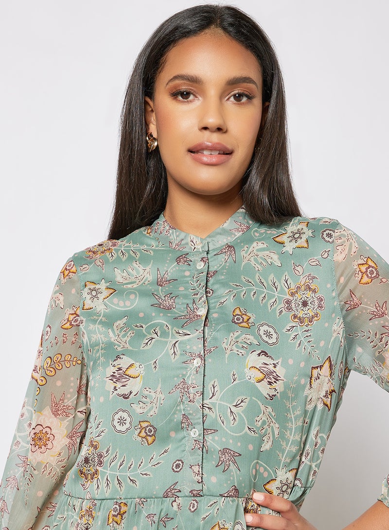 I.Scenery - Floral Print Tiered Dress Green - Image 1