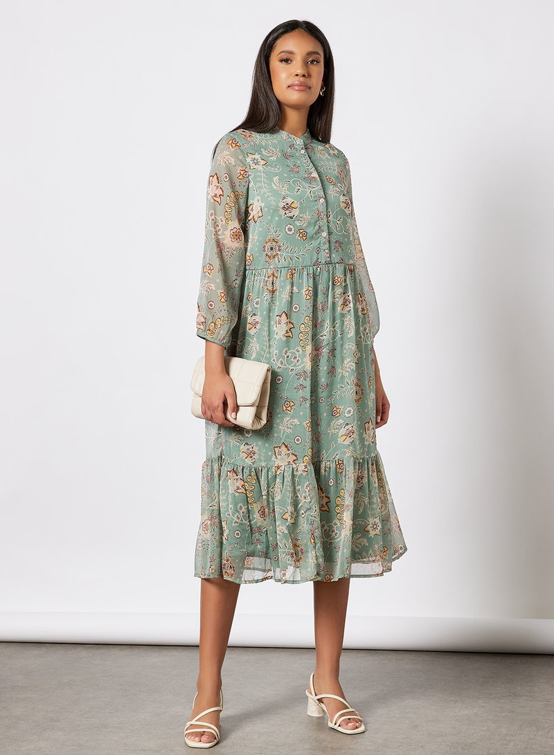 I.Scenery - Floral Print Tiered Dress Green - Image 1
