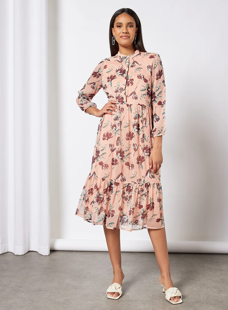 I.Scenery Floral Print Tiered Dress Light Pink