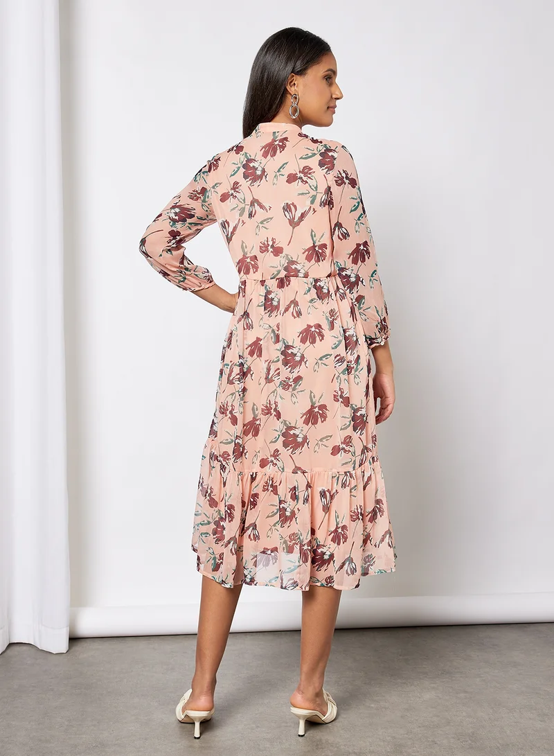 I.Scenery Floral Print Tiered Dress Light Pink