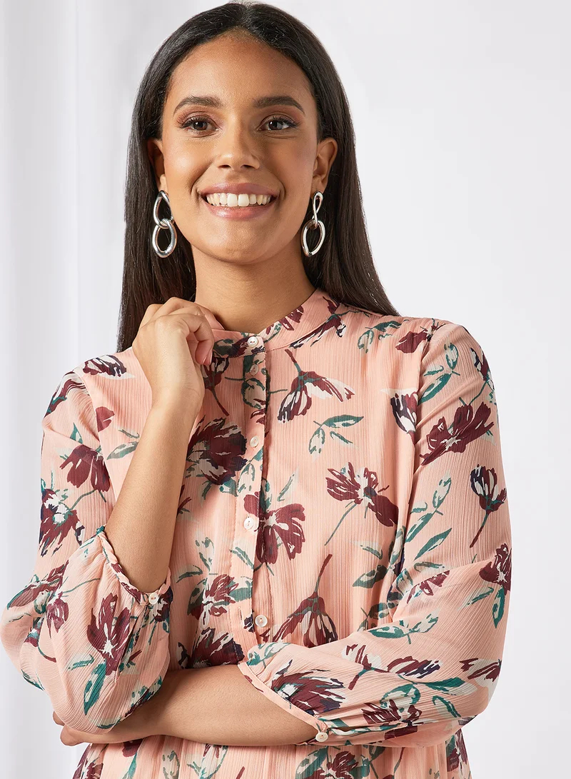 I.Scenery Floral Print Tiered Dress Light Pink