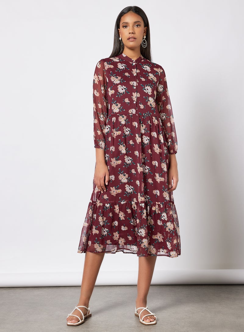 I.Scenery Floral Print Tiered Dress Brown - Image 1