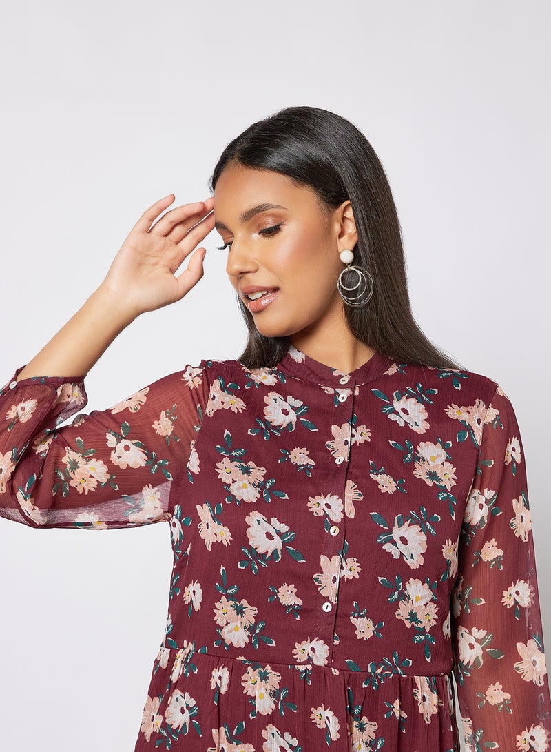 I.Scenery Floral Print Tiered Dress Brown - Image 3
