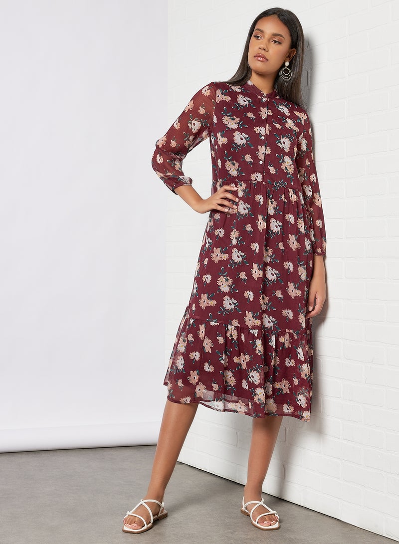 I.Scenery Floral Print Tiered Dress Brown - Image 4