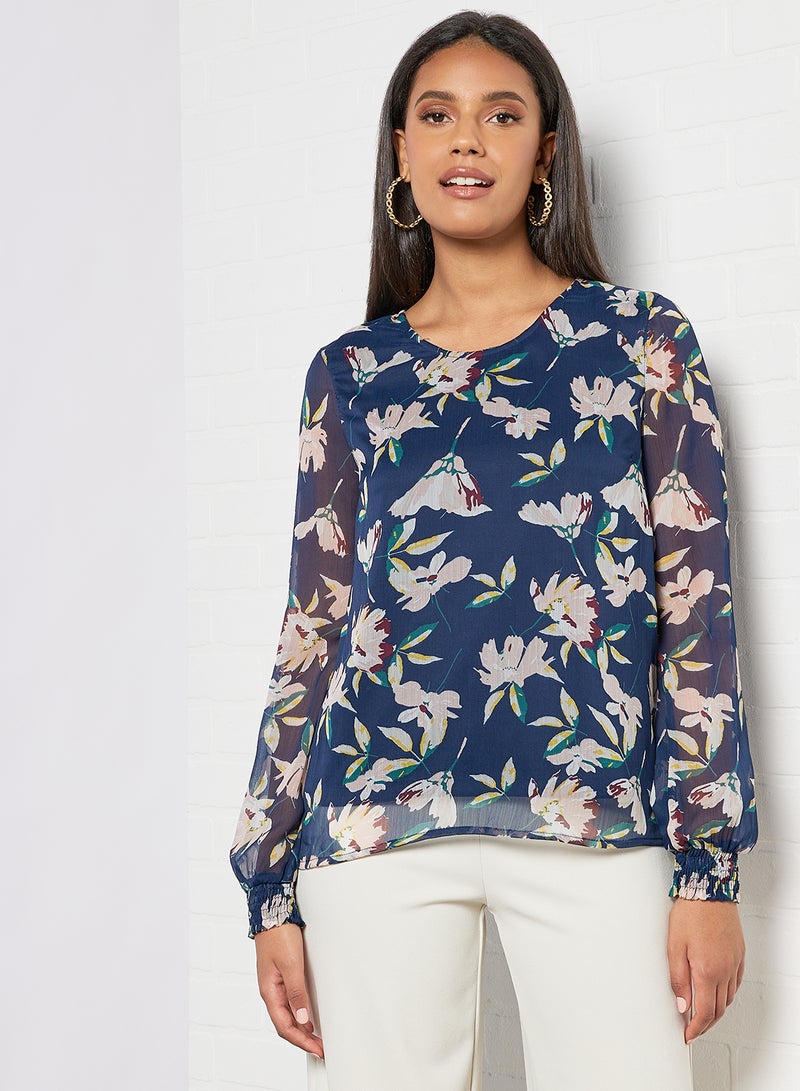 I.Scenery - Floral Print Top Navy - Image 1