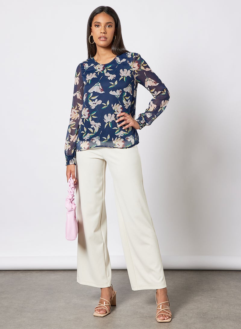 I.Scenery - Floral Print Top Navy - Image 1