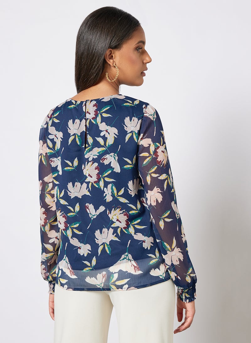I.Scenery - Floral Print Top Navy - Image 1