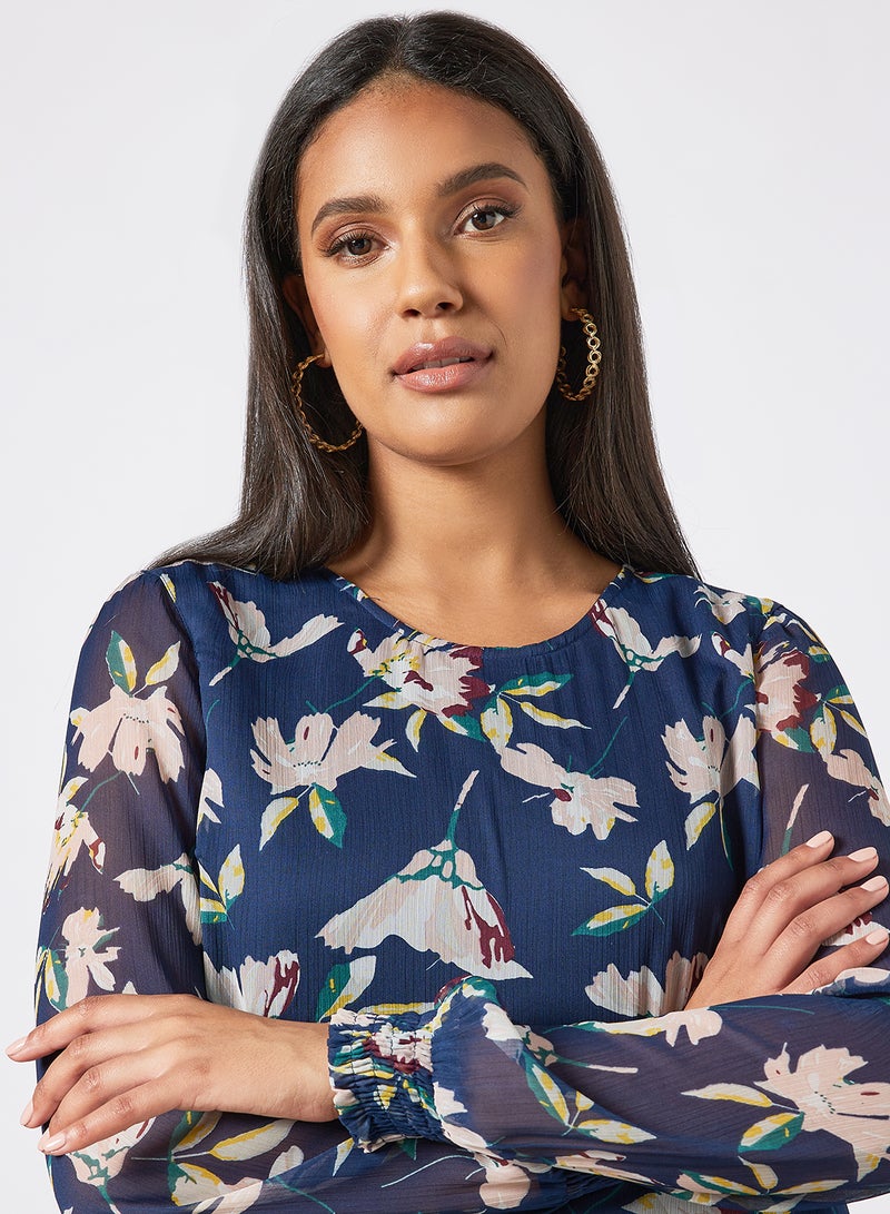 I.Scenery - Floral Print Top Navy - Image 1